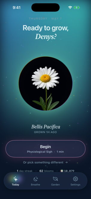 Today screen — Ready to grow, with your latest bloom