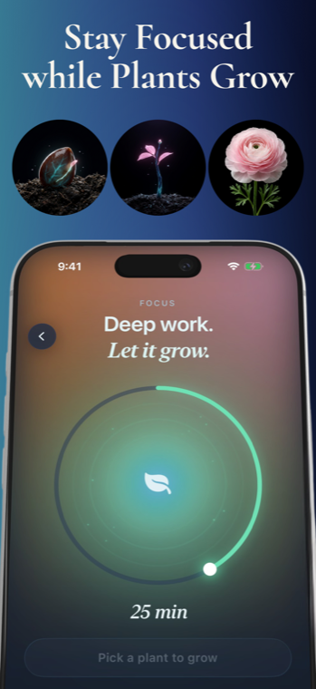 Focus mode for deep work and study, with plants that grow as you concentrate